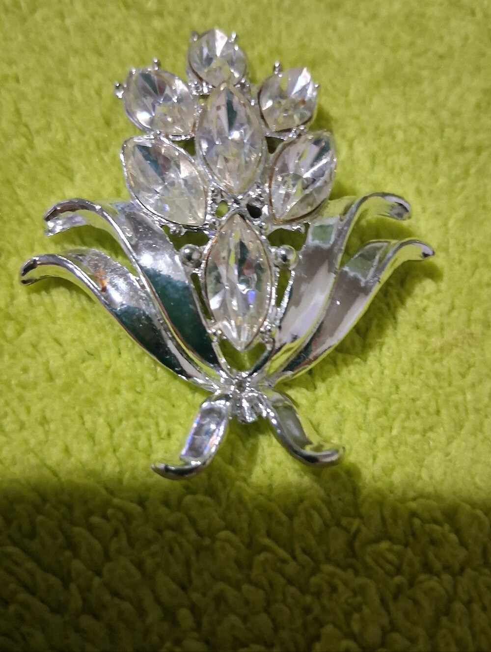 VTG Crystal Floral Silver-Tone Brooch